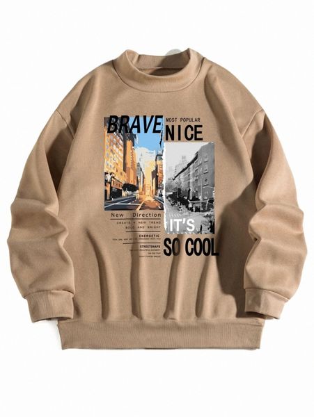 

women's hoodies & sweatshirts building & slogan graphic sweatshirt w1mt#, Black