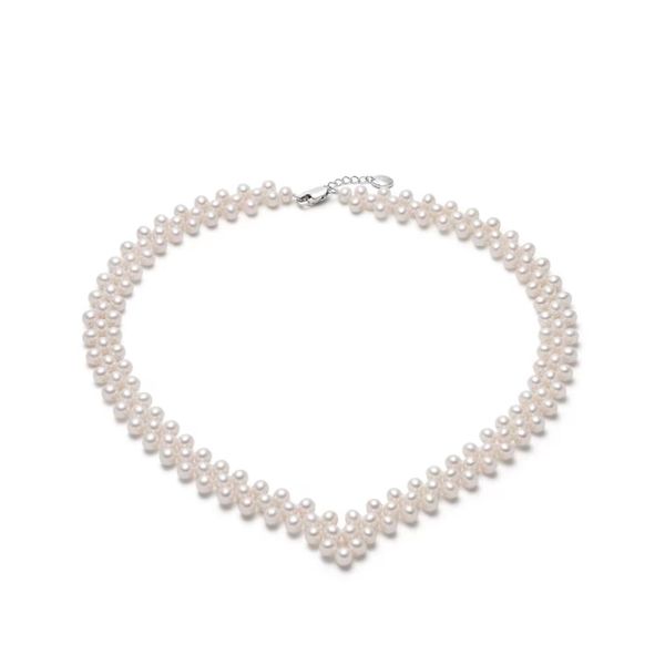 

natural freshwater pearl choker necklaces 3-4mm size heart shaped multi row necklace gift for women jewelry fashion has personality, Golden;silver