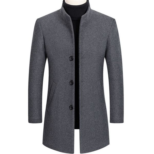 

men's wool blends wool blends coat men autumn winter long trench coat business casual thick woolen jacket men overcoats brand clothing, Black