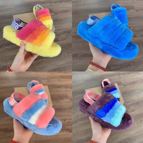 

women slippers neon yellow blue pantoufle women's kids girl furry sandals boots fur slipper hausschuhe famous luxury pantoufles de296c, Black
