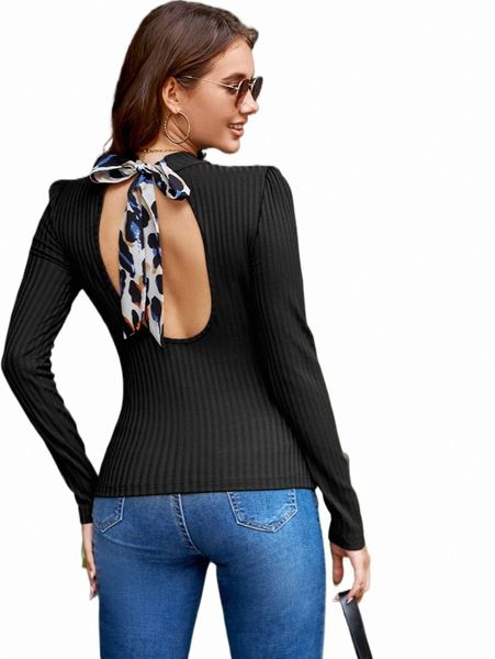 

women's t-shirt tied backless rib-knit tee 2022 new d1fn#, White