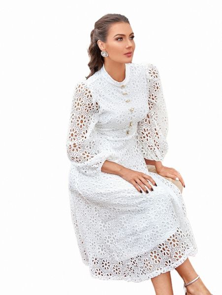 

casual dresses lantern sleeve fake button mock neck lace a-line dress h9p8#, Black;gray