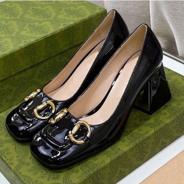 

womens mid heel pump with horsebit shoes is crafted from smooth black leather sculpted block heel and square toe accentuate the style gold c