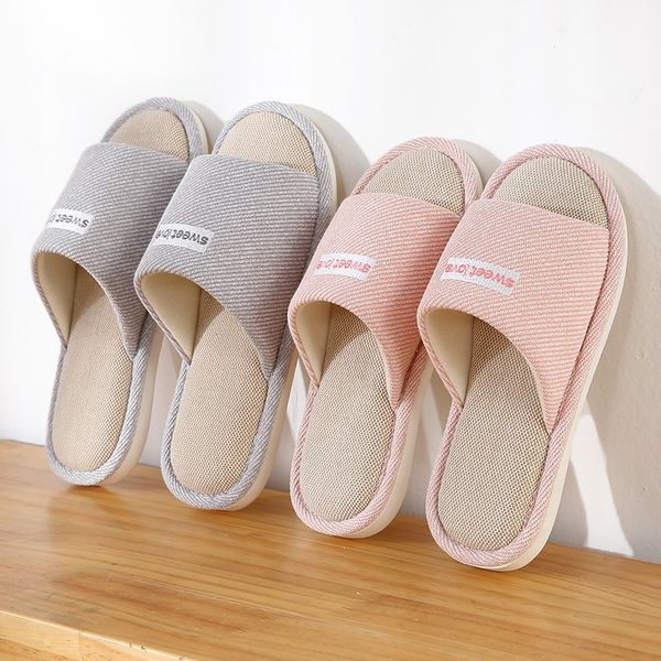 

slippers men and women home linen indoor non slip soft bottom summer sals couple four seasons cotton 220908, Black