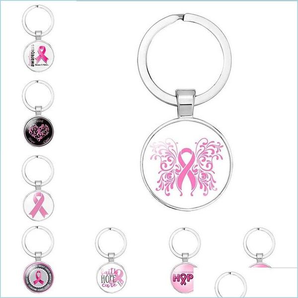 

keychains pink ribbon keychain caring for breast cancer charitable activities bag accessories car pendant gift keyring jewelry drop d dhztp, Silver