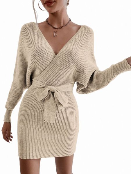 

women's sweaters wrap batwing sleeve belted cut out backless sweater dress v2aq#, White;black