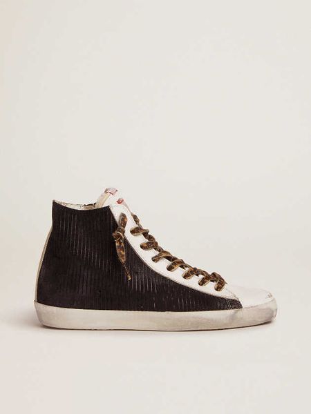 

dirty shoes francy sneakers high small designer luxury italian retro black suede with corduroy print shearling lining