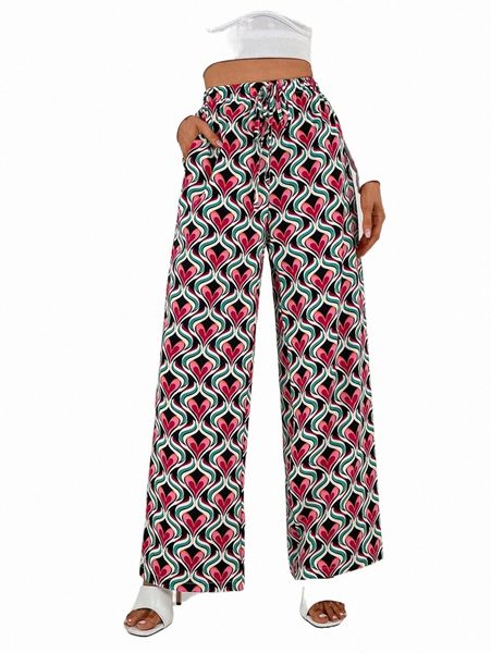 

women's pants & capris allover heart print wide leg pants 23xy#, Black;white