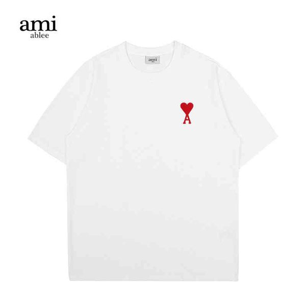 

t shirts mens classic amies trendy oversize short sleeve lovers love embroidery loose sleeve summer casual cotton fashionable polo shirt, White;black