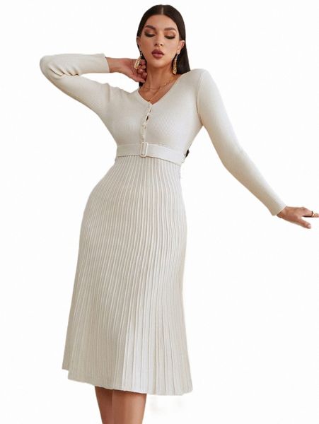 

women's sweaters ribbed knit pleated belted sweater dress f7io#, White;black