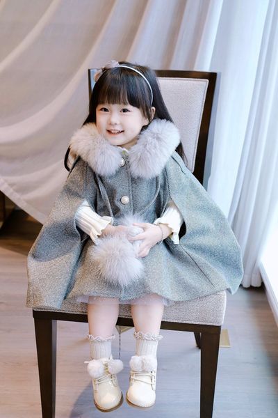 

baby girl poncho real fox fur winter infant toddler child princess hooded cape fur collar girls outwear cloak warm clothes 2-12y, Camo