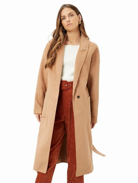 

women's down & parkas wool blend belted overcoat z2ht#, Black