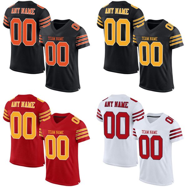 

2022 customized american football jersey embroidered team name number washable dry-comfort cool sportswear for boy/girl/kids big size outdoo, Black