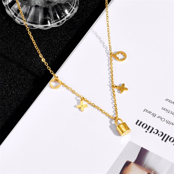 

gold plated clover lock pendant necklace jewelry for women gift, Silver