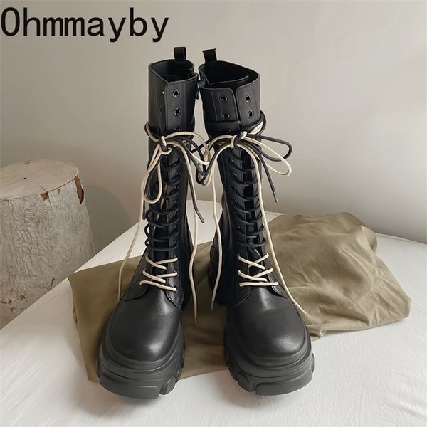 

boots women goth motorcycle kneehigh zipper fashion thick sole blakc female knight long winter womens shoes 220908, Black