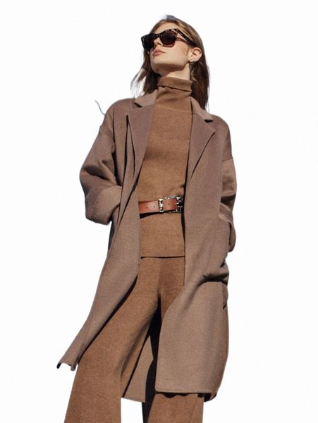 

women's down & parkas wool blend belted overcoat h0cp#, Black