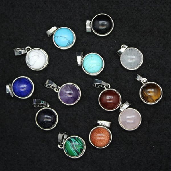 

reiki chakra natural crystal pendants charms small round gems stone lapis opal pink purple crystal suspension pendant women men healing, Bronze;silver