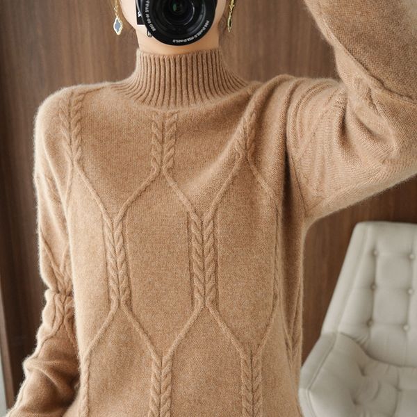 

women s sweaters autumn and winter turtleneck wool bottoming women pullover sweater loose thin korean long sleeves pullovers 220908, White;black