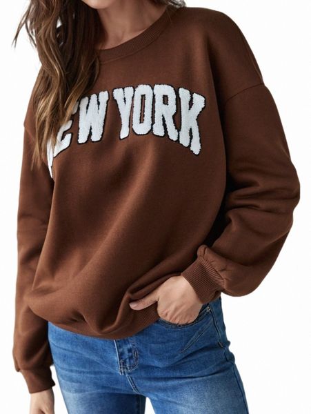 

women's hoodies & sweatshirts drop shoulder letter graphic pullover u46w#, Black