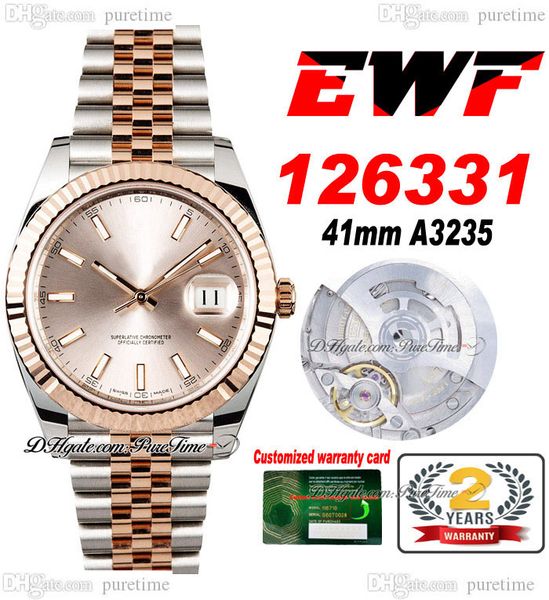 

ewf just 126331 a3235 automatic mens watch 41 two tone rose gold fluted bezel champagne stick dial jubileesteel bracelet super edition same, Slivery;brown