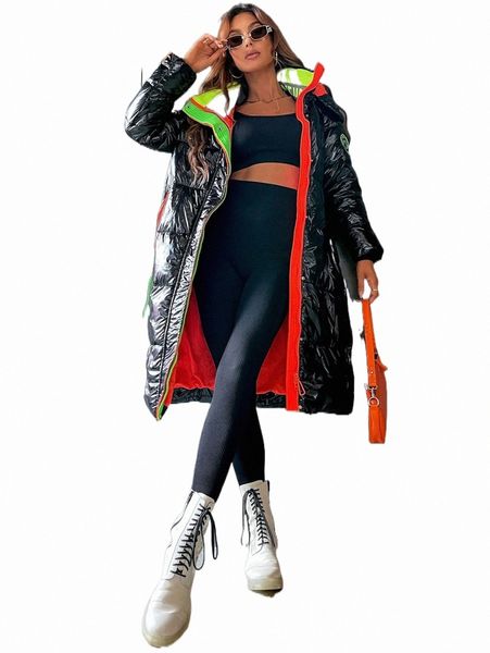 

women's down & parkas color-block trim patched hooded puffer coat y4au#, Black