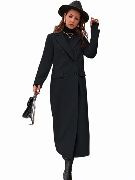 

women's down & parkas flap detail double breasted longline overcoat u8be#, Black