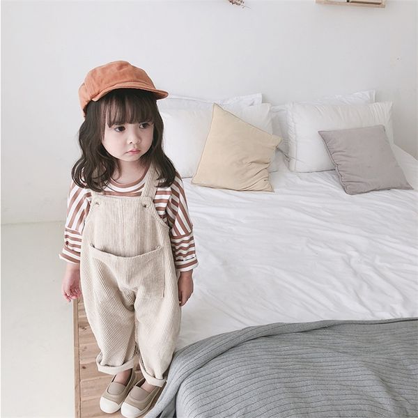 

overalls spring korean style baby girls corduroy loose overalls cute kids casual all-match suspender trousers bib pants 220909, Blue