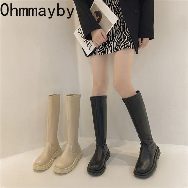 

boots women long pu leather ladies zipper knight flats heel fashion winter non slip high kneehigh 220908, Black
