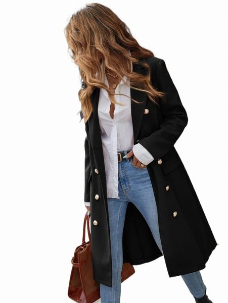 

women's down & parkas double breasted lapel neck overcoat h6he#, Black