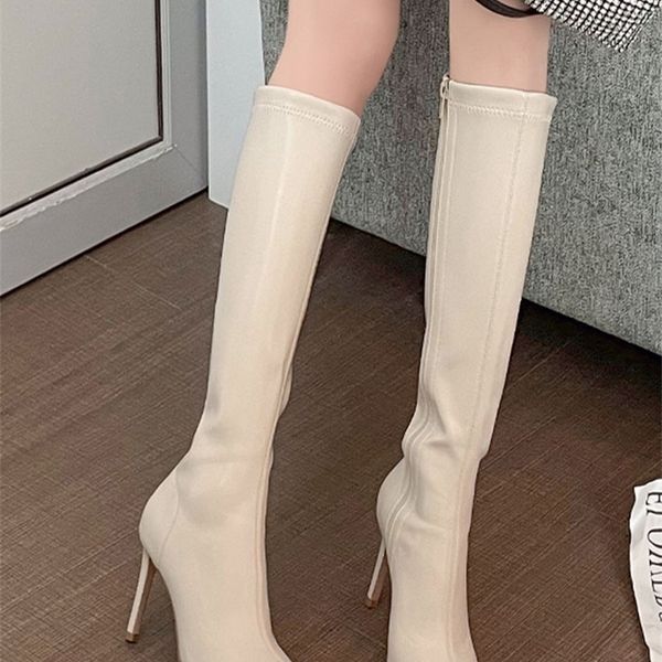 

boots women chelsea knee high heels boots winter fashion party shoes dress pumps ladies stilettos prom zipper snow high botas 220908, Black
