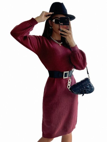 

women's sweaters solid lantern sleeve sweater dress without belt 00q2#, White;black