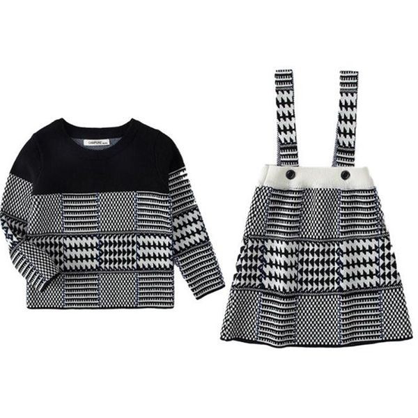 

pullover kids sweaters brother sister mathcing knitted clothes plaid knit pullover a line skirt baby sweaters girls dresses 220909, Blue