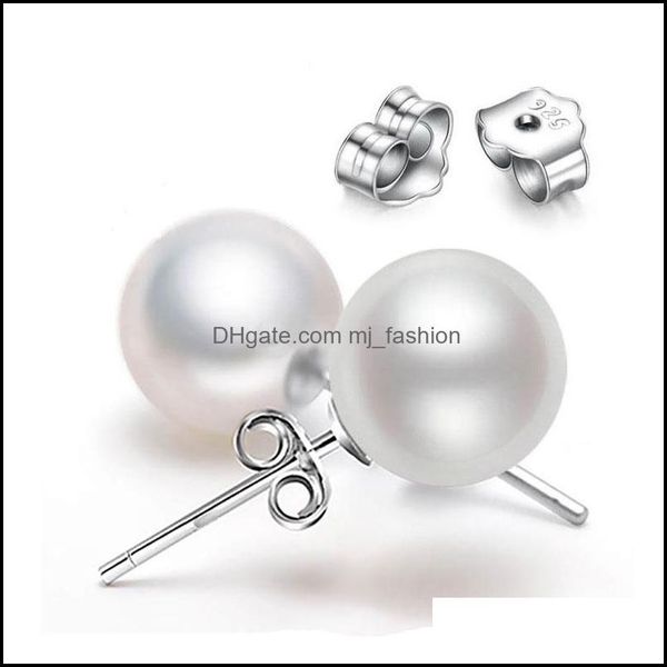 

stud s925 sier plated 6mm 8mm 10mm imitation pearl ball stud earrings womens fashion jewelry wedding party ed029 drop delivery 2021 dh dhc03, Golden;silver