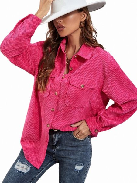 

women's blouses & shirts flap pocket corduroy blouse b9mf#, White