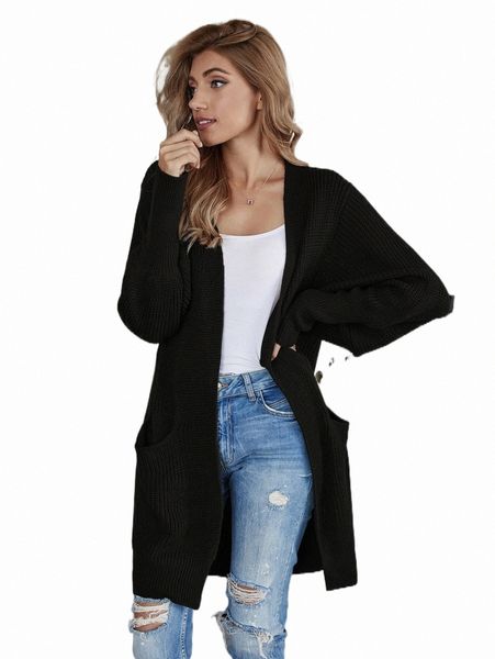 

women's sweaters dual pocket batwing sleeve solid cardigan k89v#, White;black