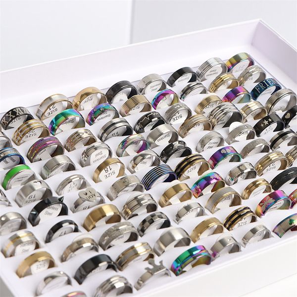 

fashion colorful stainless steel finger rings jewelry for women men heart love mix style simple party gifts wholesale 100pcs/lot, Golden;silver
