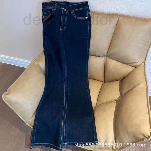 

women's jeans designer dual enzyme washing water versatile medium waist micro flare women's solid color pants new in spring and su, Blue