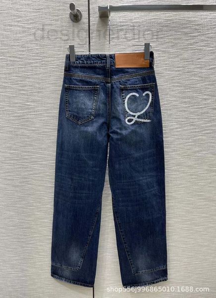 

women's jeans designer wear nanyou autumn loe home back waist leather brand pocket print l loose straight leg jeans, Blue