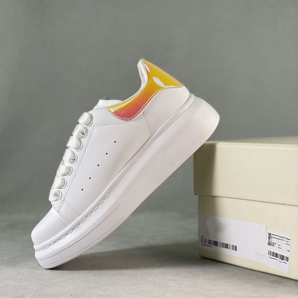

am italy smooth cow leather lace-up shoes orange tail pearlescent transparent material sneakers wide shoelace wide rubber sole