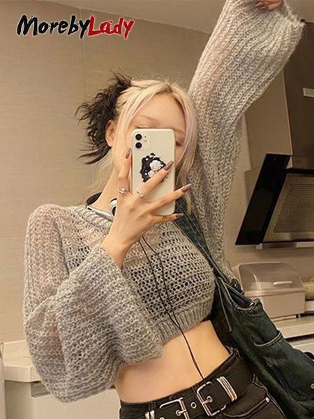 

women s sweaters tonngirls y2k hollow out sweater women knitted see through crop autumn vintage fairycore pullovers retro smock jumpers 220, White;black