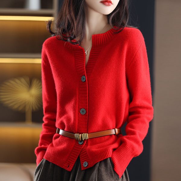 

women s sweaters loose autumn and winter 100 pure cashmere knitted cardigan outer layer sweater round neck coat 220908, White;black
