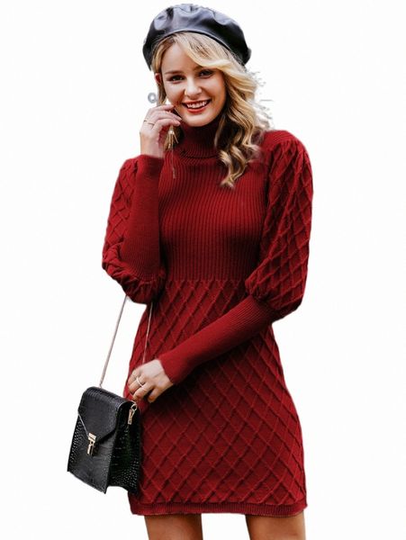 

women's sweaters simplee high neck gigot sleeve sweater dress m0vr#, White;black