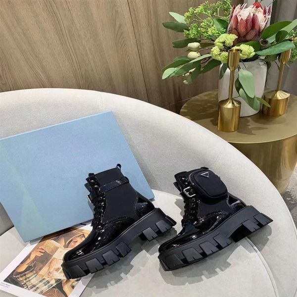 

luxury designer womens famous shoes martin boots classic popular mini round head open bead thick bottom lace up zip bag po245j, Black
