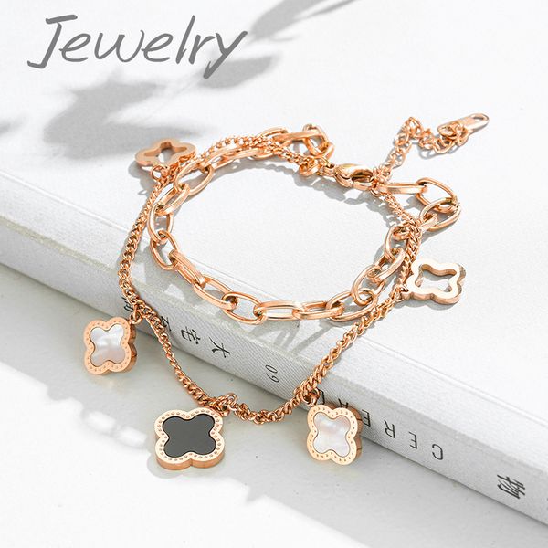 

multilayered clover charm bracelet luxury design women gift, Golden;silver