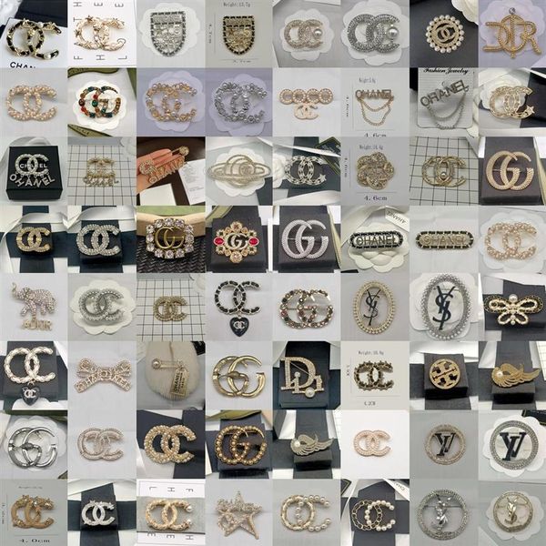 

luxury brand designer letter pins brooches women 65style gold silver crystal pearl rhinestone cape buckle brooch suit pin wedding party195t, Gray