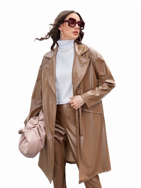 

women's down & parkas x farah drop shoulder lapel neck pu leather coat p65t#, Black