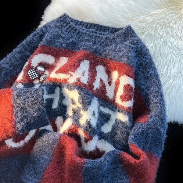 

women s sweaters letter sweater retro round neck pullover korean fashion knitted warm oversized y2k winter clothes long sleeve 220908, White;black