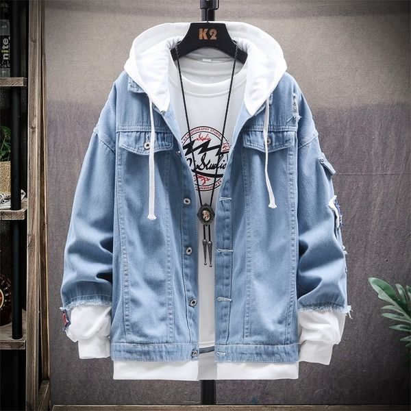 

mens jackets denim jacket mens hooded slim fit casual streetwear jean jackets long sleeve trendy outerwear autumn winter jacket coat for men, Black;brown