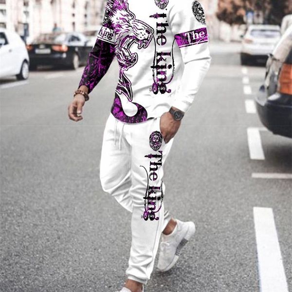 

men's tracksuits ice silk summer streetwear 3d horse lion tiger long sleeve printed man sportswear tracksuit set men 2 piece men's, Gray
