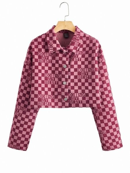 

women's jackets checker print drop shoulder jacket o7a6#, Black;brown